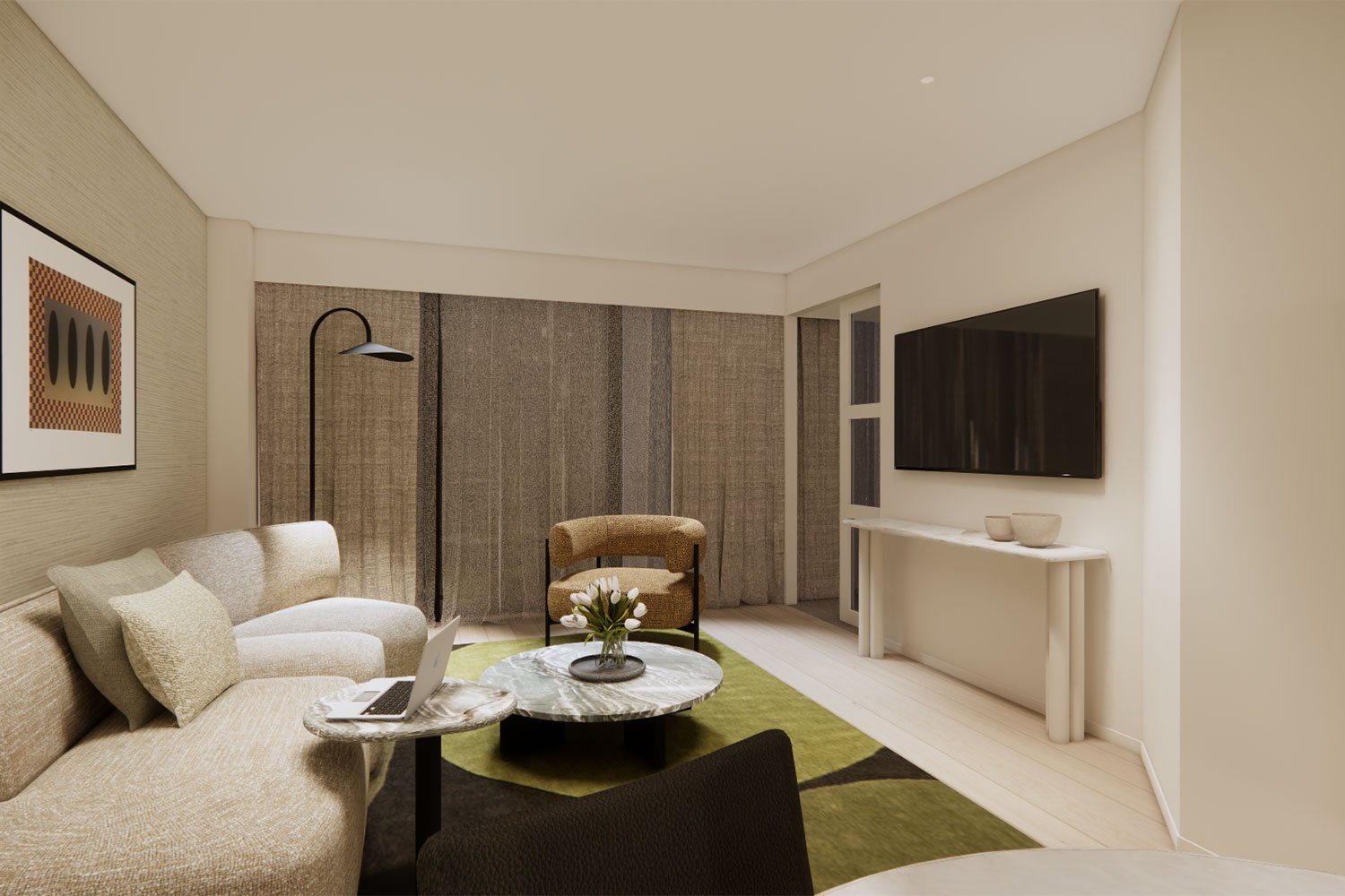 adina queen st_guestroom_living 02