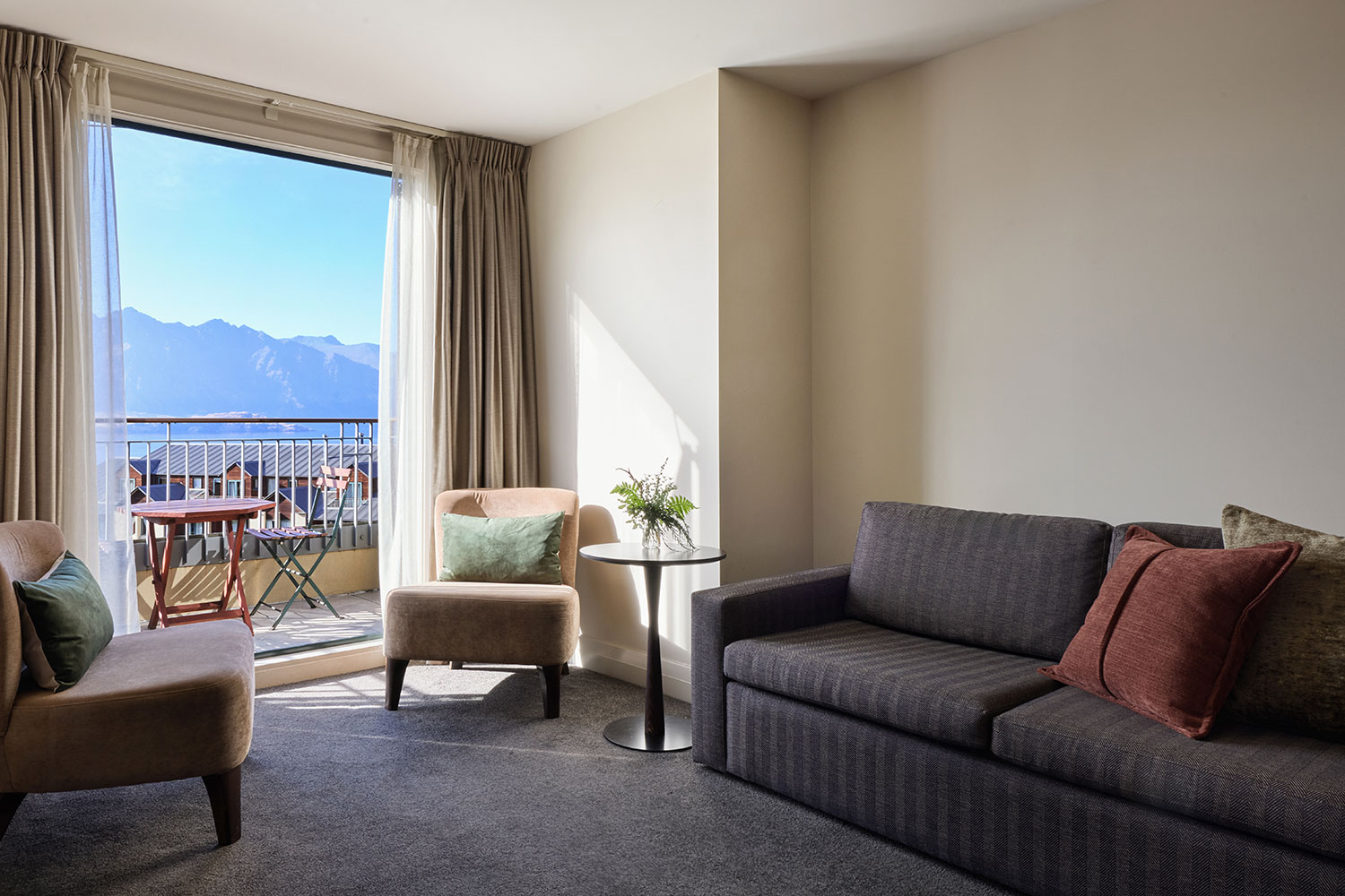 rendezvous queenstown premier room lake view living room 2026